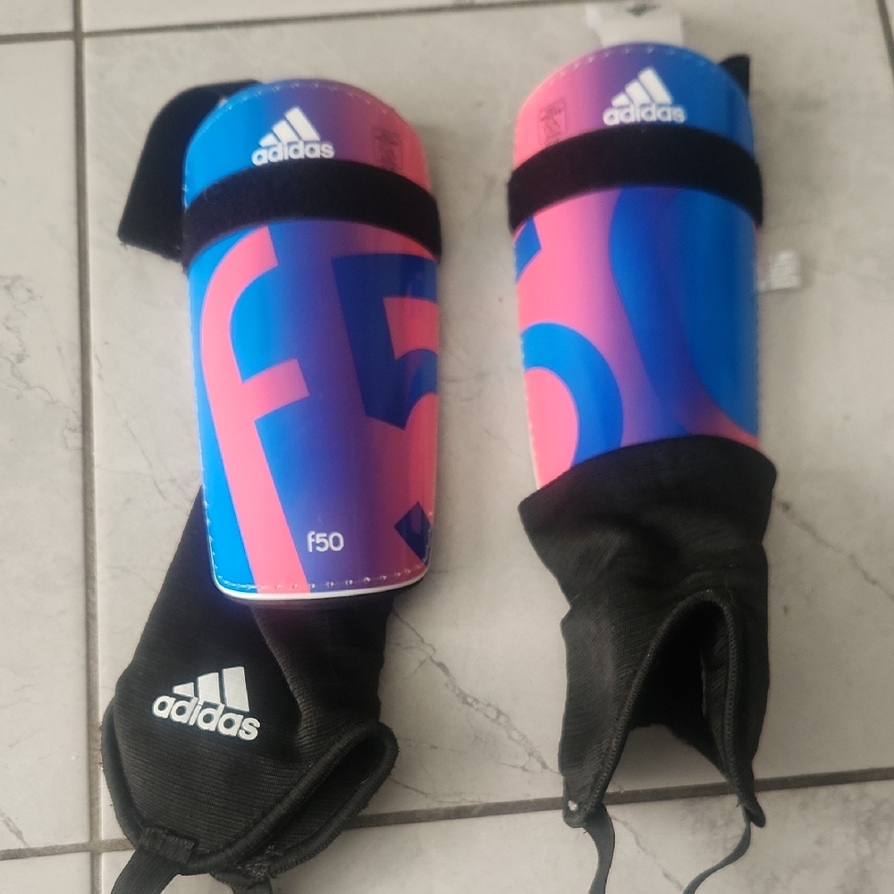 Adidas F50 Shin Guards in Blue and Pink